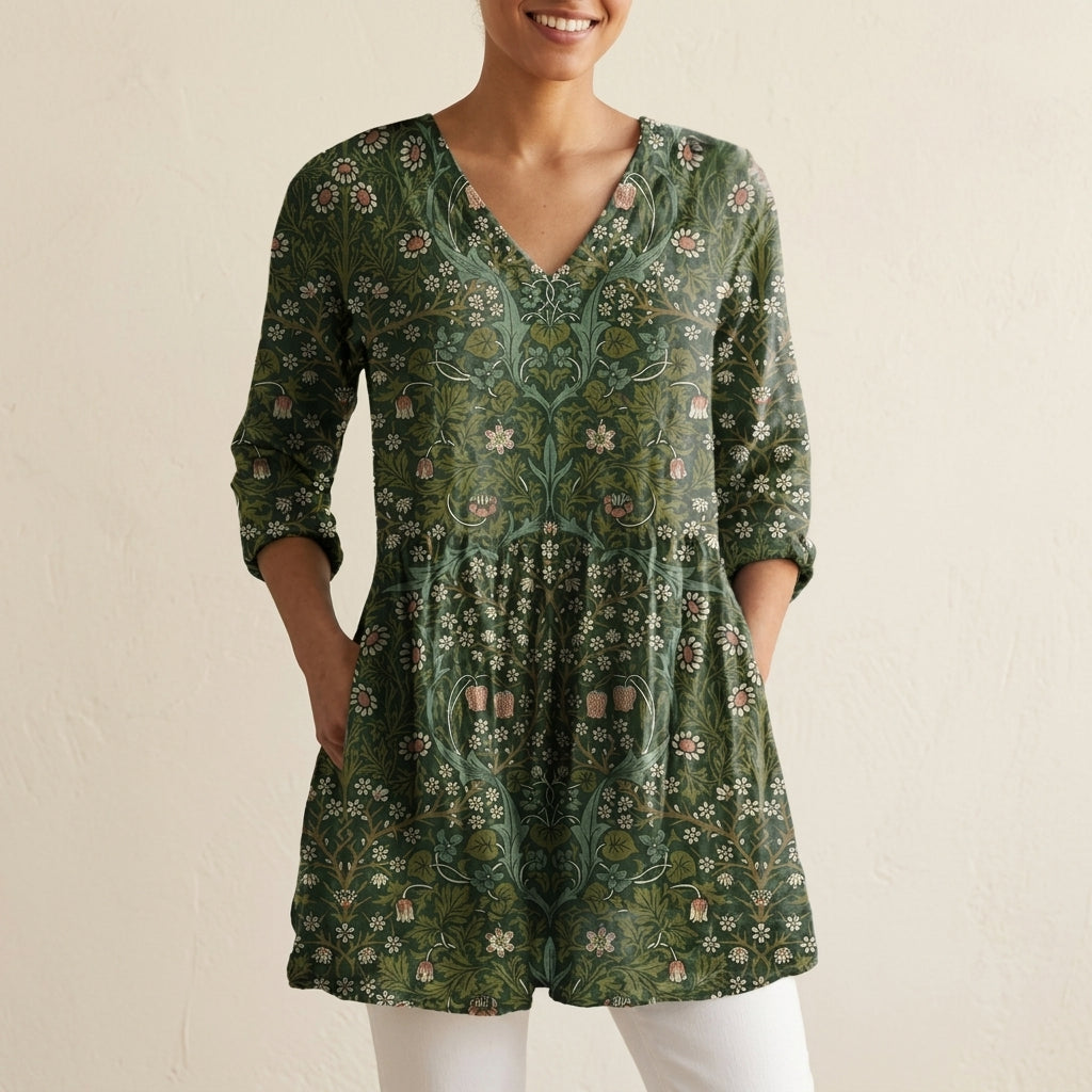V Neck Long Sleeve Top with Soft Knit Blend and Relaxed Fit