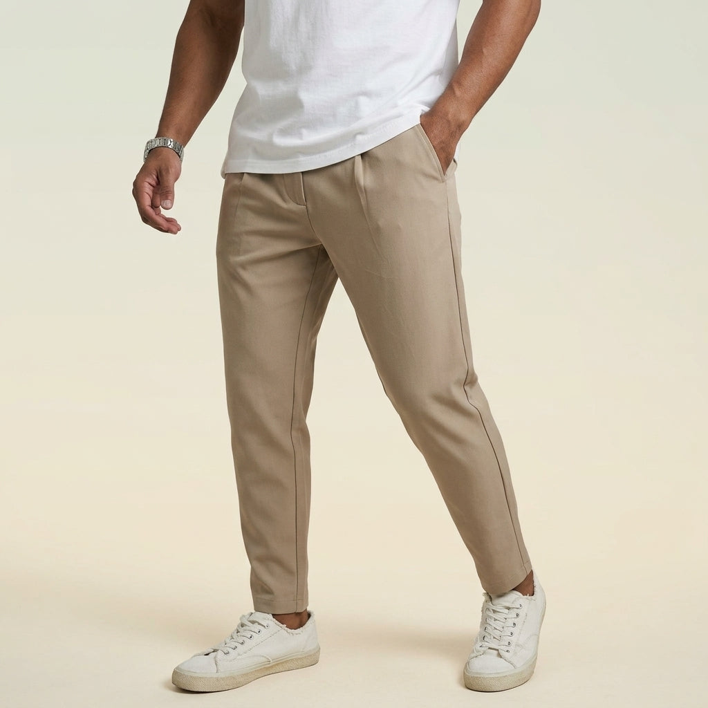 Men's Classic Trousers with Straight Leg and Flat Waistband for Business