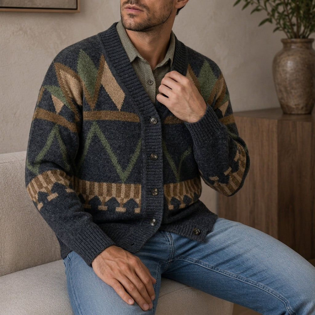 Men's Soft Knit Cardigan with Button Front and Rollable Sleeves