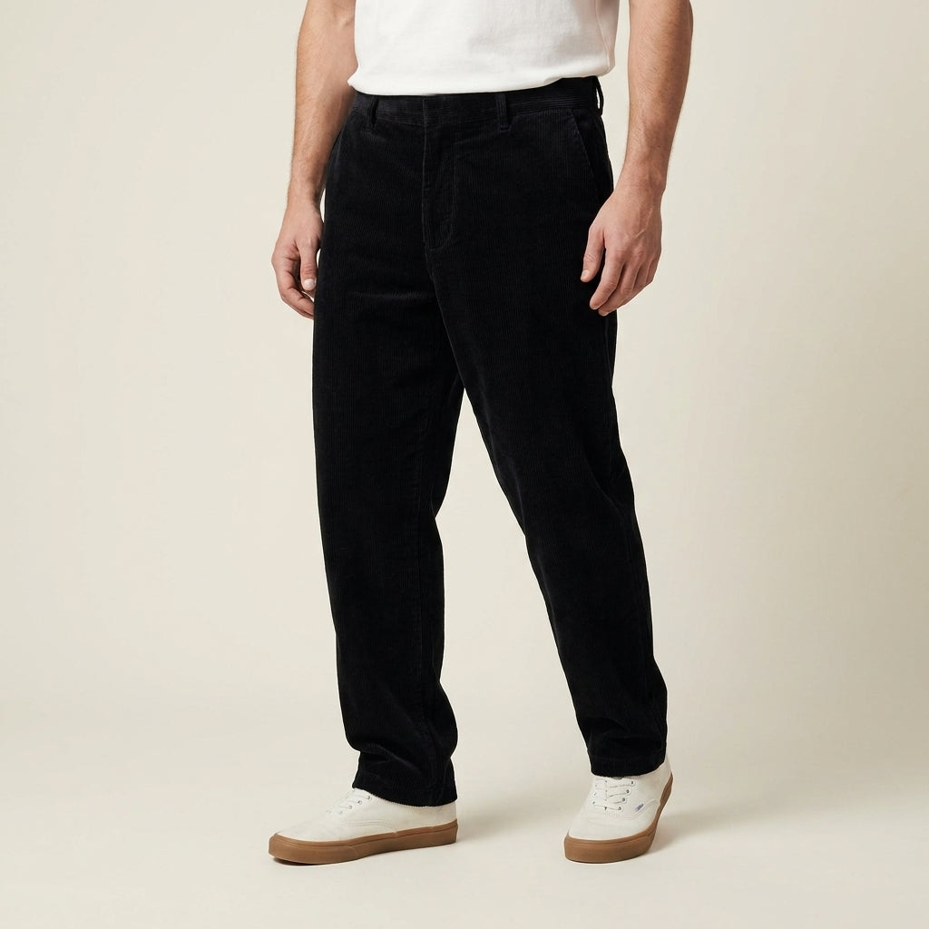 Regular Fit Corduroy Trousers with Natural Waist and Textured Fabric