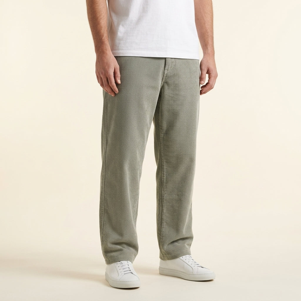 Regular Fit Corduroy Trousers with Natural Waist and Textured Fabric