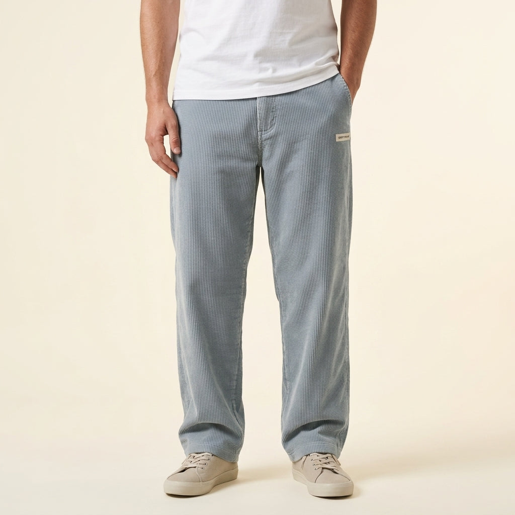 Regular Fit Corduroy Trousers with Natural Waist and Textured Fabric