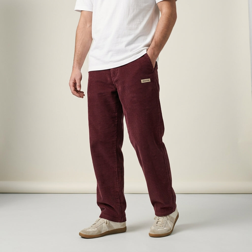 Regular Fit Corduroy Trousers with Natural Waist and Textured Fabric