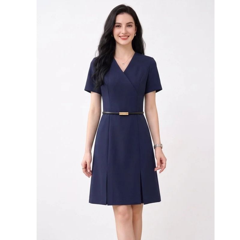 Womens A Line Work Dress, Short Sleeve V Neck Sheath Dress, Professional Business Casual Career Outfit