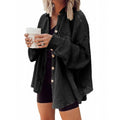 Oversized Waffle Knit Shirt Women Fall Shacket, Corduroy Long Sleeve Button Down Shirt Jacket