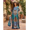Moomoo Dresses for Women, Bohemian Printed Long Dress and Scarf Set Beach Vacation Matching Outfit