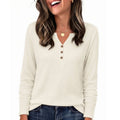 Womens Long Sleeve Waffle Knit Shirts, Dressy Casual Loose Button Up V Neck Tops, Fall Basic Tee Blouse