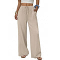 Womens Wide Leg Palazzo Pants, Flowy Drawstring Elastic Waist Trousers with Pockets for Summer, Beach and Vacation Wear