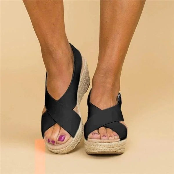 Orthopedic Wedge Sandals for Women with Adjustable Cross Straps and Arch Support