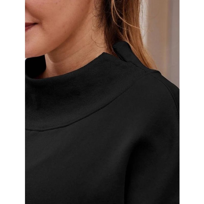 Womens Mock Neck Oversized Fleece Sweatshirt - Soft Long Sleeve Pullover