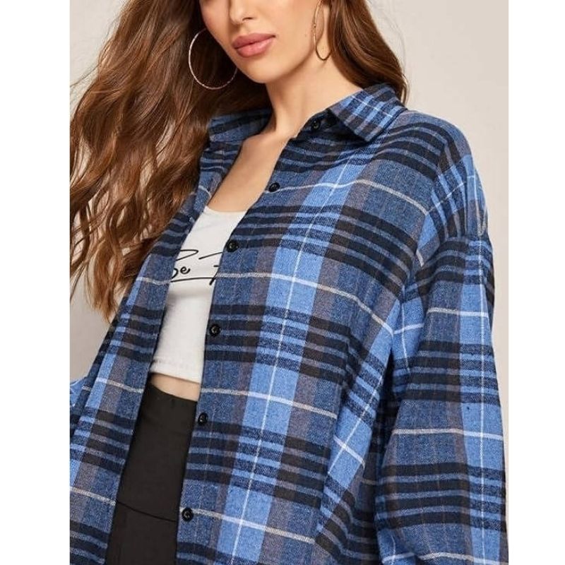 Womens Flannel Plaid Shirts, Oversized Button Down Shirt, Casual Flannel Blouse Top
