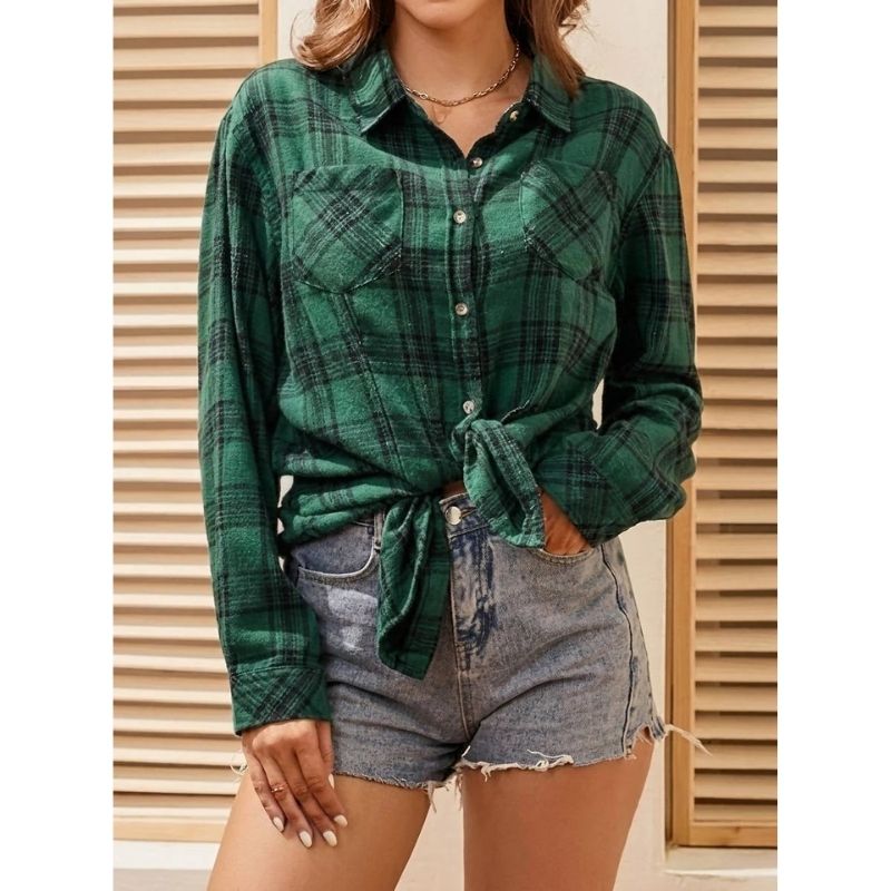 Flannel Shirts for Women, Long Sleeve Button Down Plaid Fall Shirt, Casual Work Tops