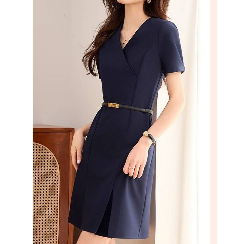 Womens A Line Work Dress, Short Sleeve V Neck Sheath Dress, Professional Business Casual Career Outfit