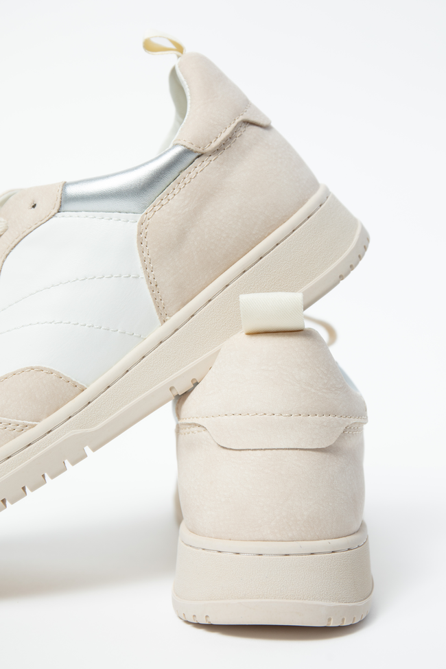 Womens Beige Sneakers, Lace-Up Faux Leather