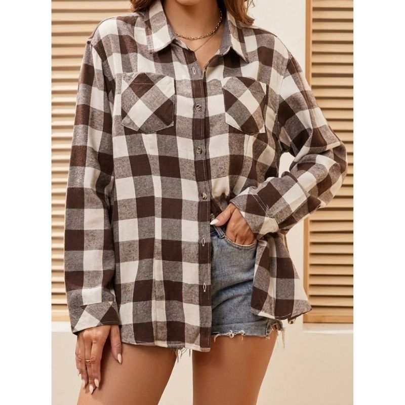 Flannel Shirts for Women, Long Sleeve Button Down Plaid Fall Shirt, Casual Work Tops