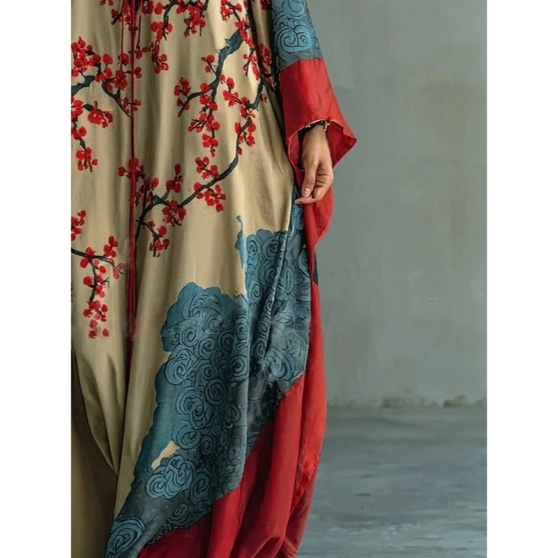 Moomoo Dresses for Women, Floral Print V Neck Batwing Sleeve Casual Flowy Maxi Dress