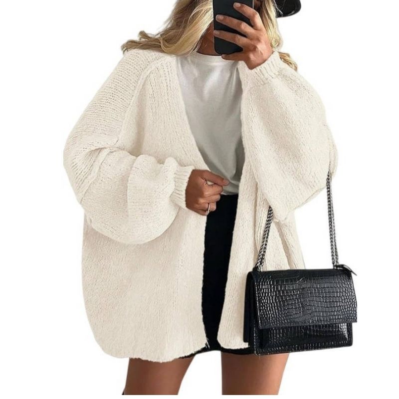Womens Fall Oversized Cardigan Sweaters, Long Lantern Sleeve Knit Open Front Lightweight Winter Fashion Clothes