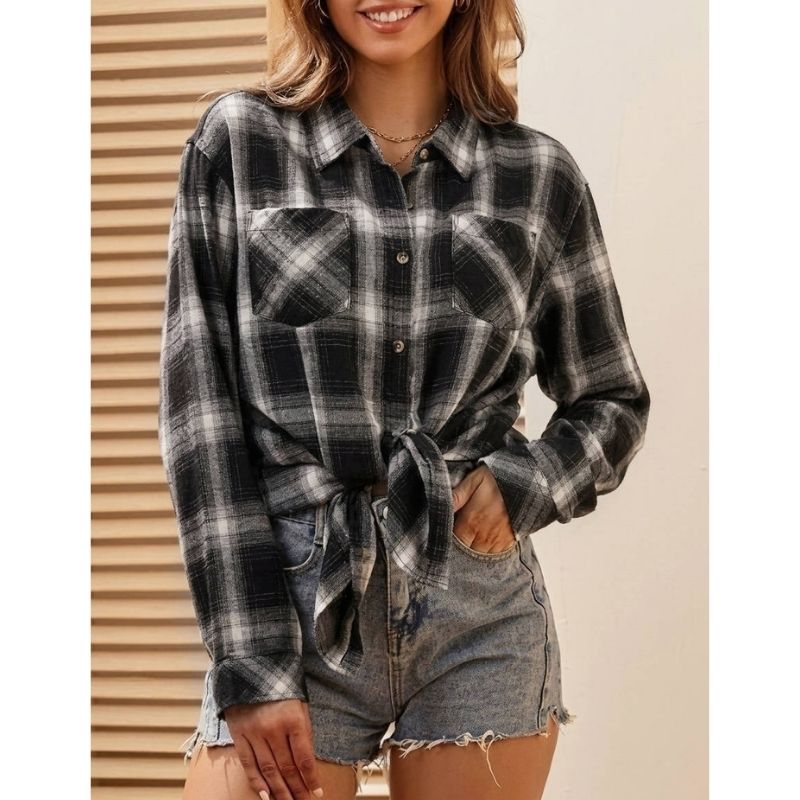 Flannel Shirts for Women, Long Sleeve Button Down Plaid Fall Shirt, Casual Work Tops