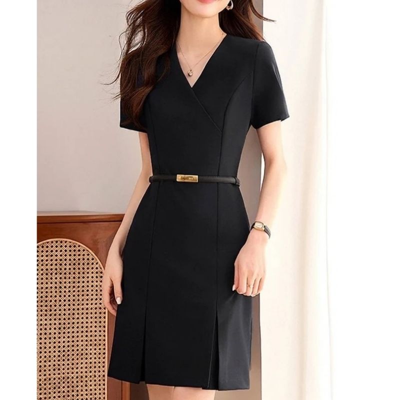 Womens A Line Work Dress, Short Sleeve V Neck Sheath Dress, Professional Business Casual Career Outfit