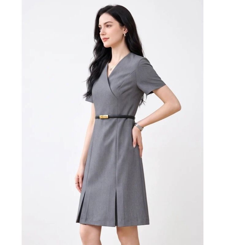 Womens A Line Work Dress, Short Sleeve V Neck Sheath Dress, Professional Business Casual Career Outfit