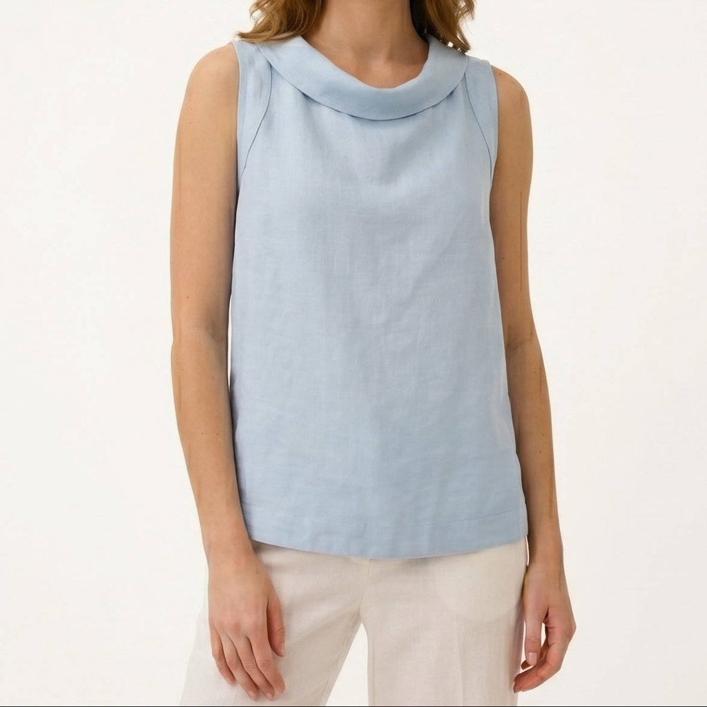 Sleeveless Roll Collar Top, Elegant Casual Womens Top for Daily Fashion