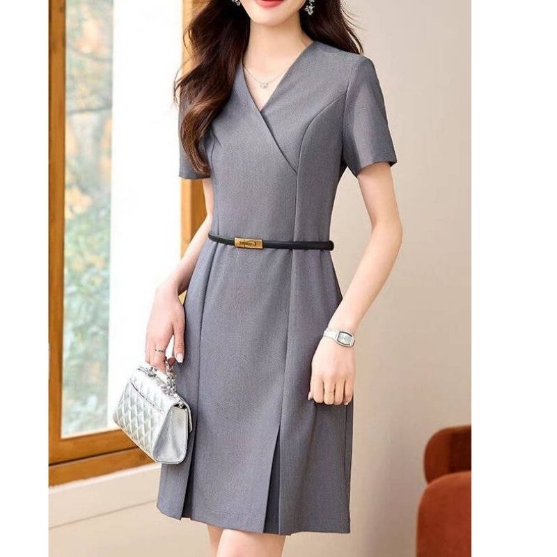 Womens A Line Work Dress, Short Sleeve V Neck Sheath Dress, Professional Business Casual Career Outfit