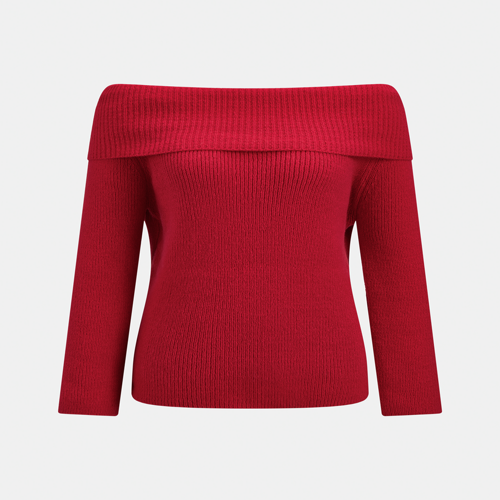 Relaxed Fit Knit Sweater with Long Sleeves and High Stretch Acrylic Fabric