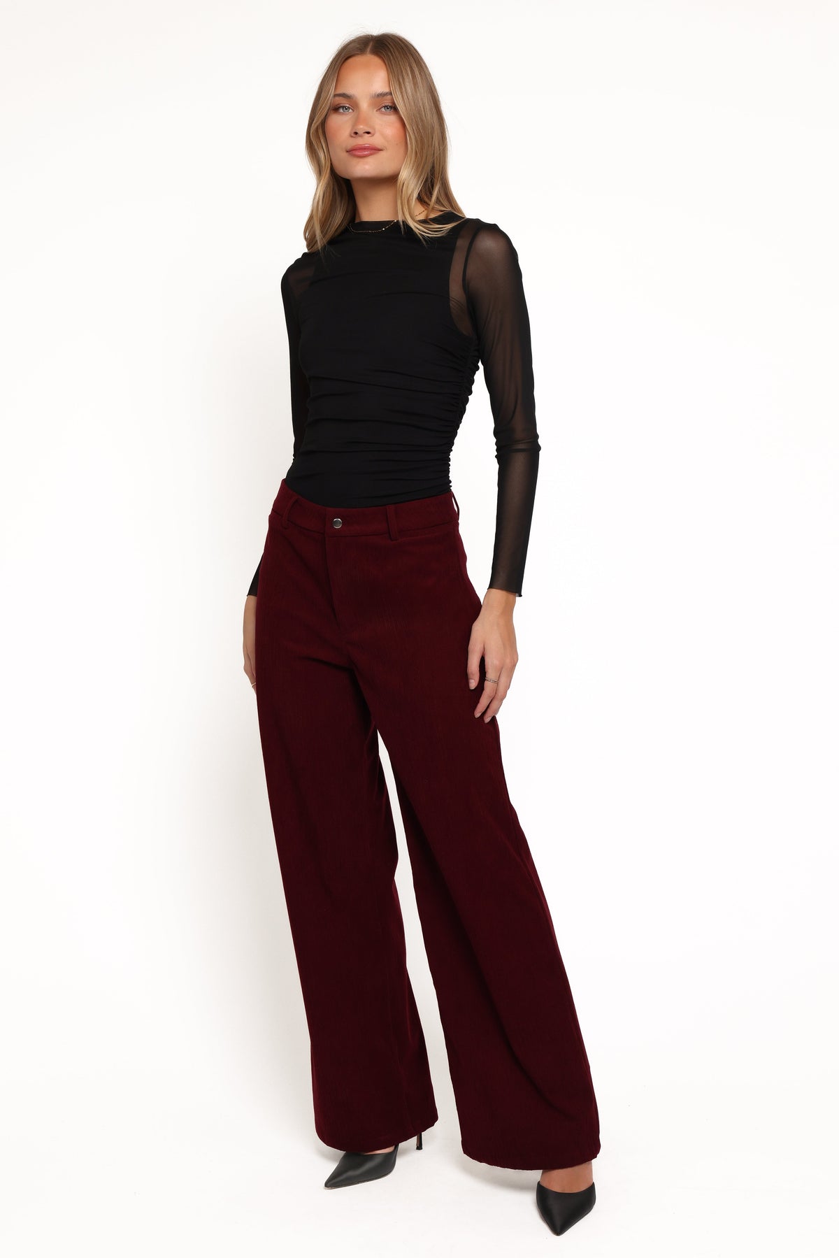 Womens Berry Corduroy Pants, High-Rise Straight Leg