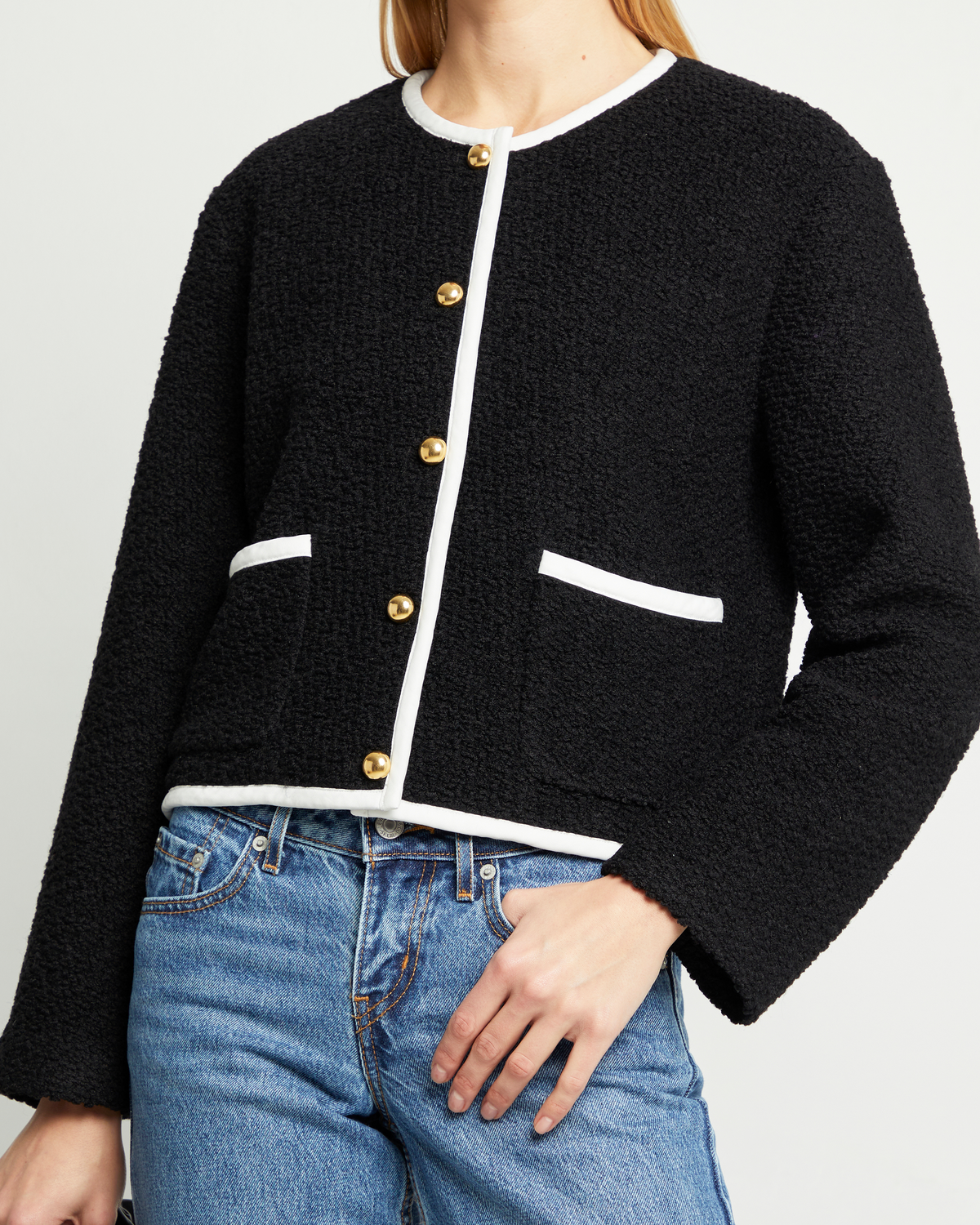 Womens Cropped Tweed Jacket with Golden Buttons, Classic