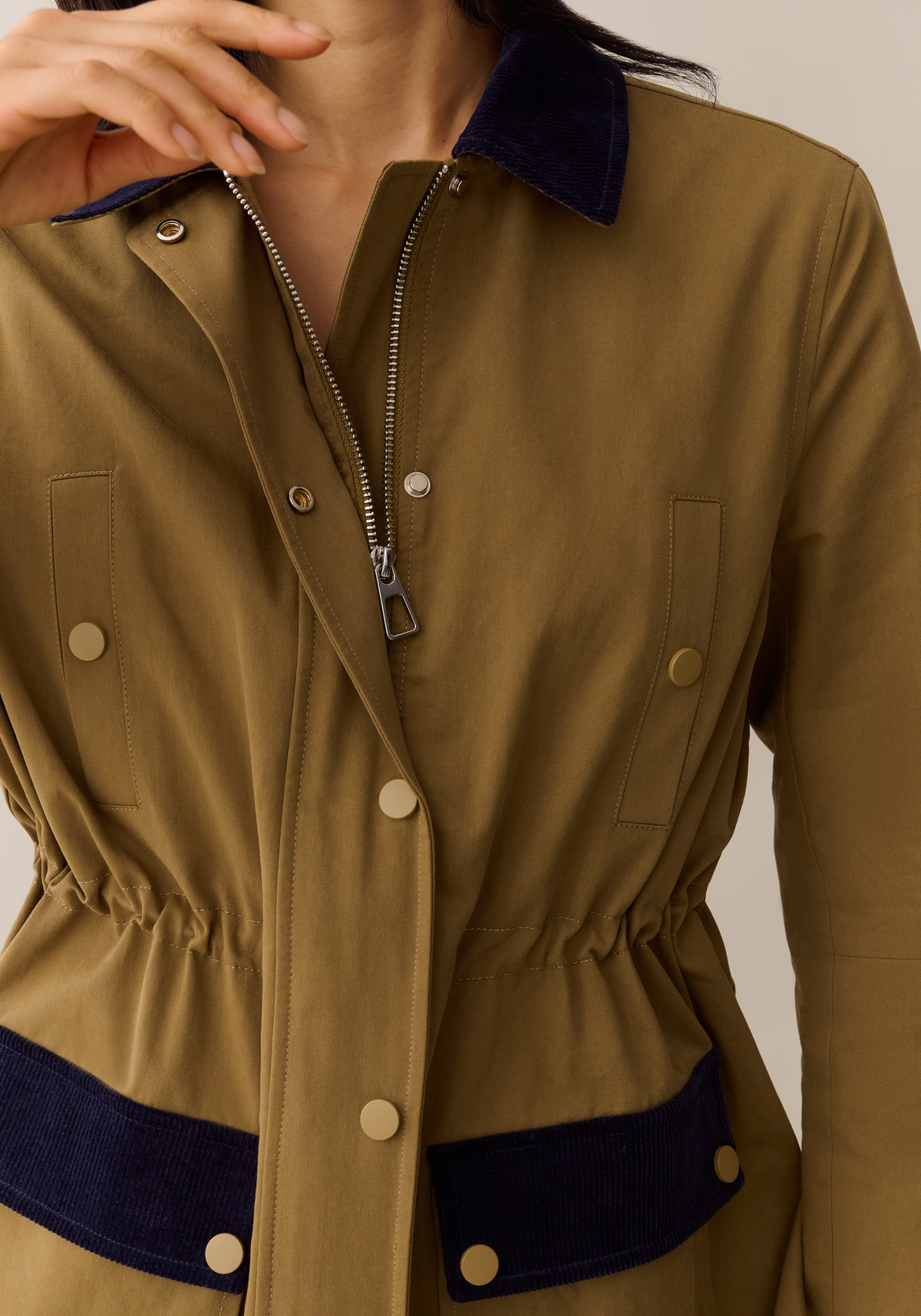 Womens Classic Barn Jacket with Corduroy Trim, Adjustable