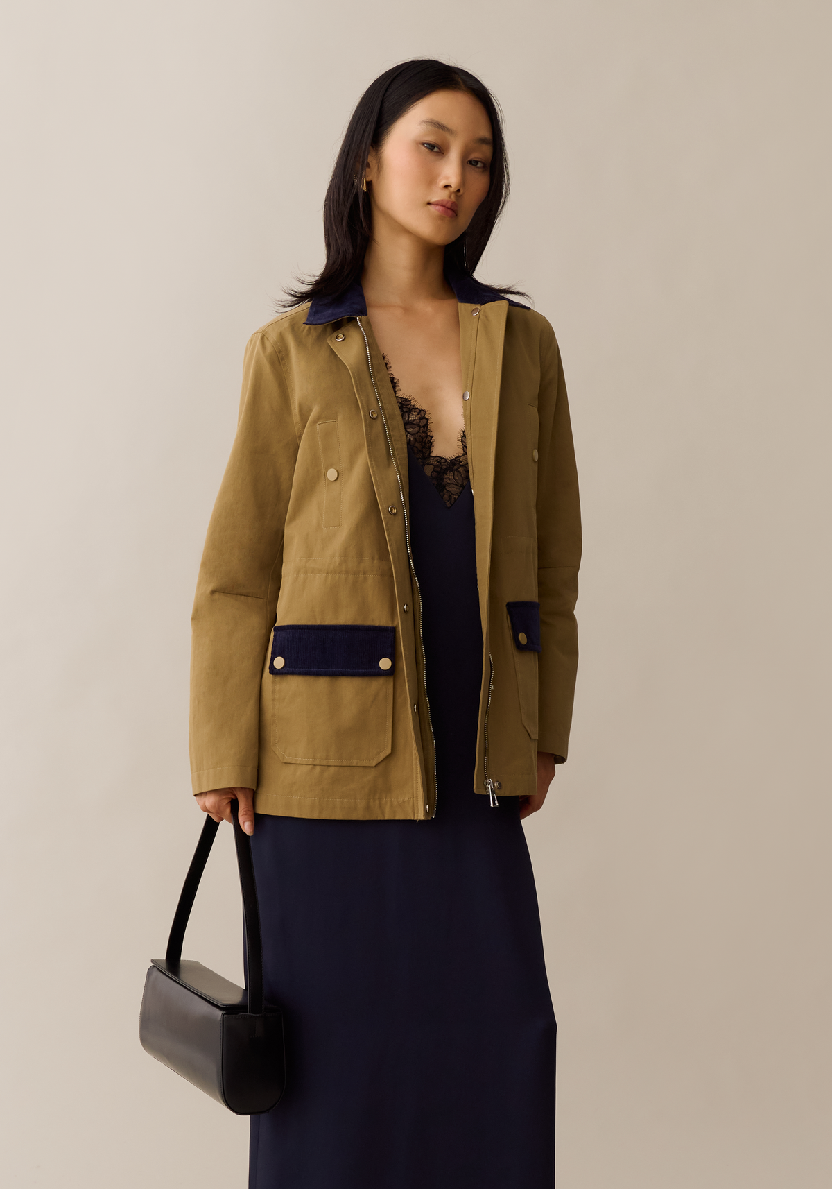 Womens Classic Barn Jacket with Corduroy Trim, Adjustable