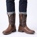 Mens Cowboy Boots, Western Boots with Embroidered Design, Slip Resistant Square Toe Chunky Heel Ankle  Boots