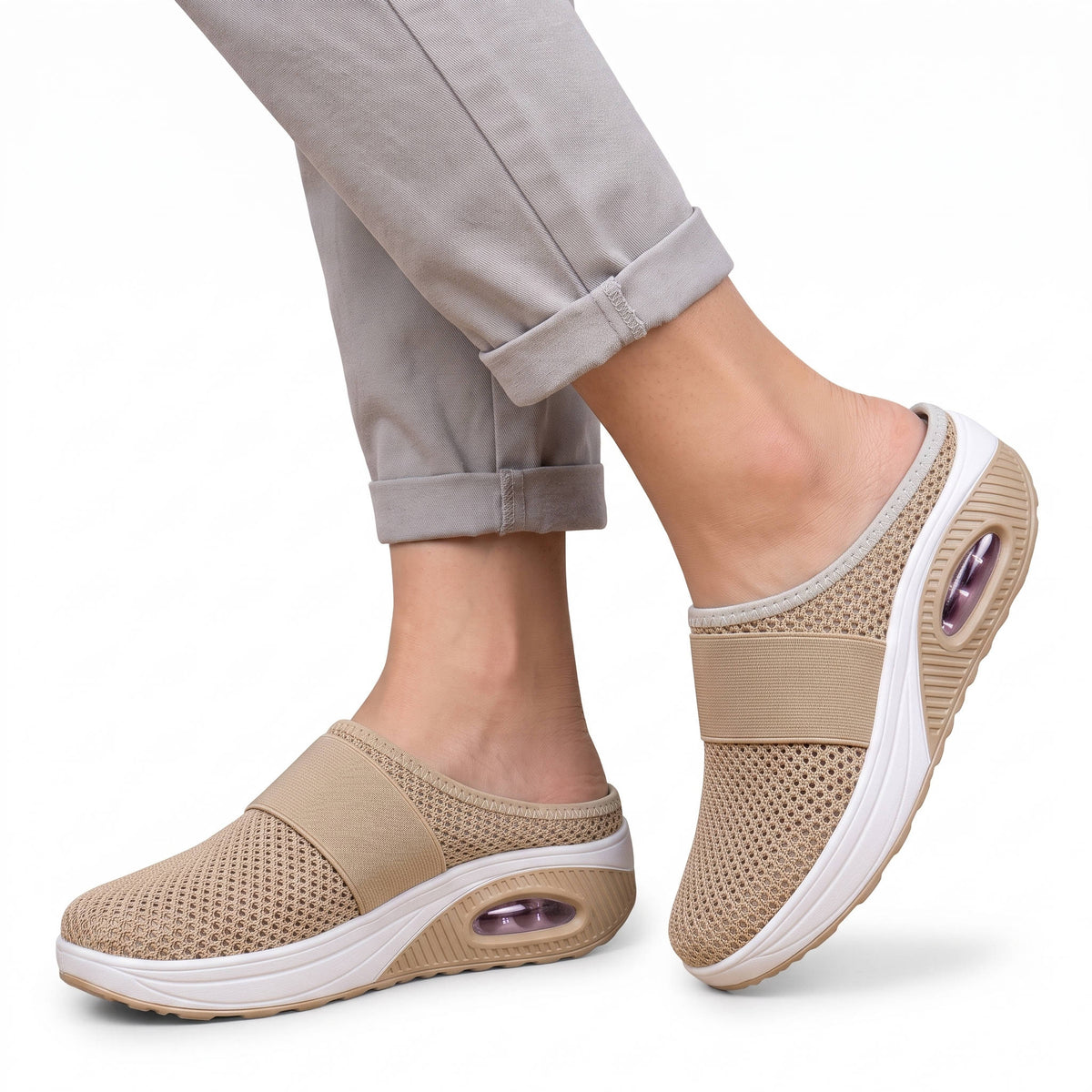 Womens Orthopedic Slip on Mules, Breathable Mesh Wedge Slippers, Casual Air Cushion Comfort Sandals