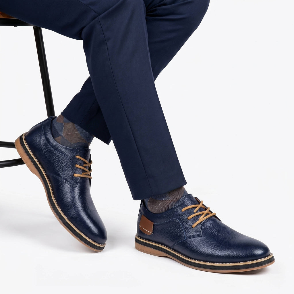 Mens Leather Oxford Shoes, Lace Up Casual Dress Shoes, Comfortable Textured Walking Shoes