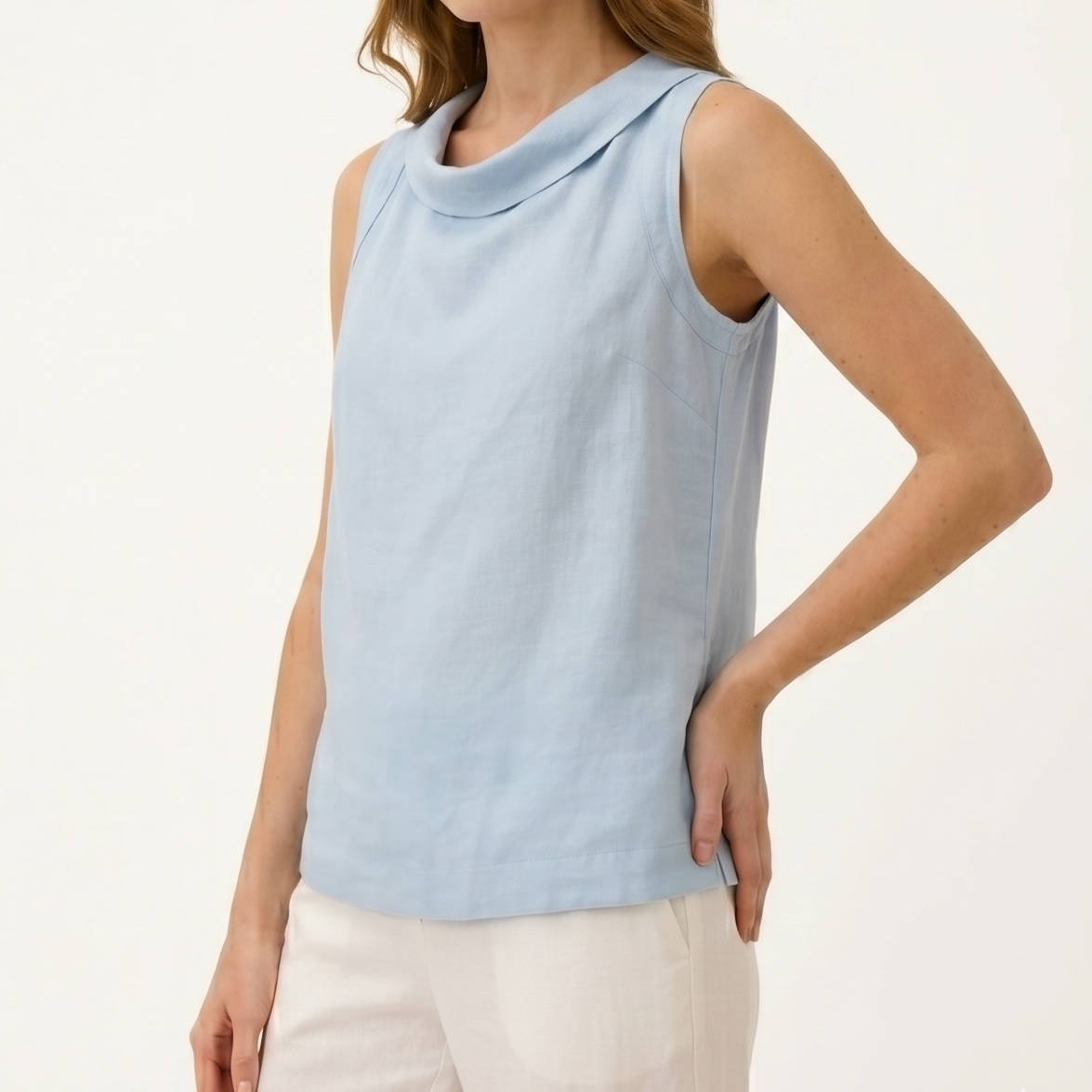 Sleeveless Roll Collar Top, Elegant Casual Womens Top for Daily Fashion