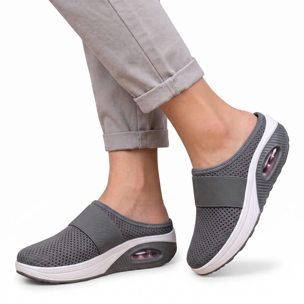 Womens Orthopedic Slip on Mules, Breathable Mesh Wedge Slippers, Casual Air Cushion Comfort Sandals