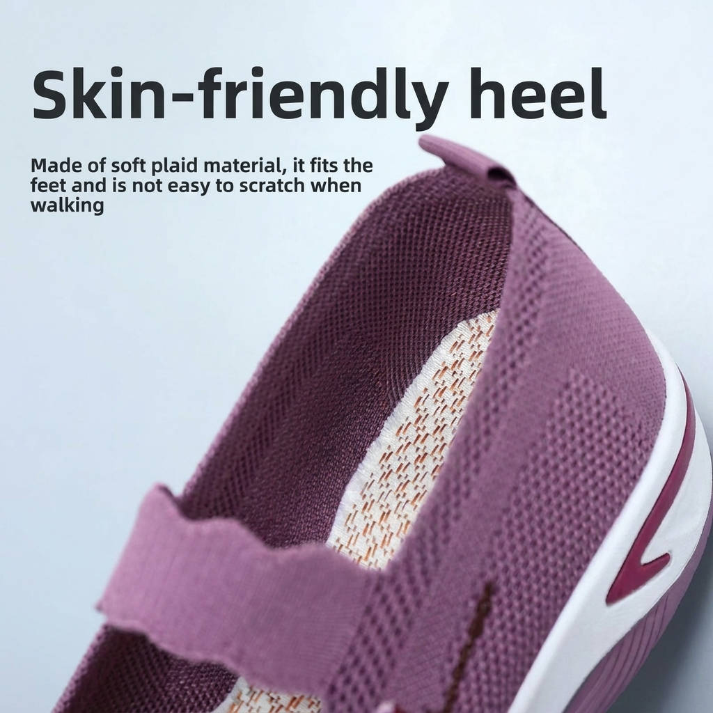 Womens Mary Jane Sneakers, Floral Embroidered Mesh Shoes, Slip on Elastic Strap Comfort Flats