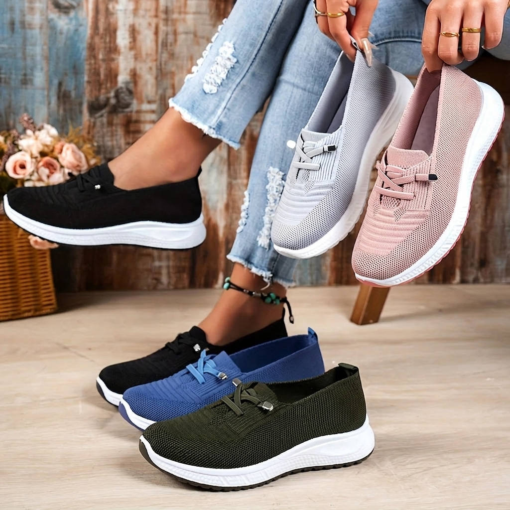 Womens Slip On Sneakers, Breathable Mesh Walking Shoes, Casual Lace Detail Comfort Loafers