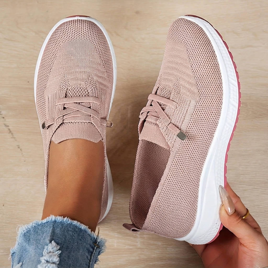 Womens Slip On Sneakers, Breathable Mesh Walking Shoes, Casual Lace Detail Comfort Loafers