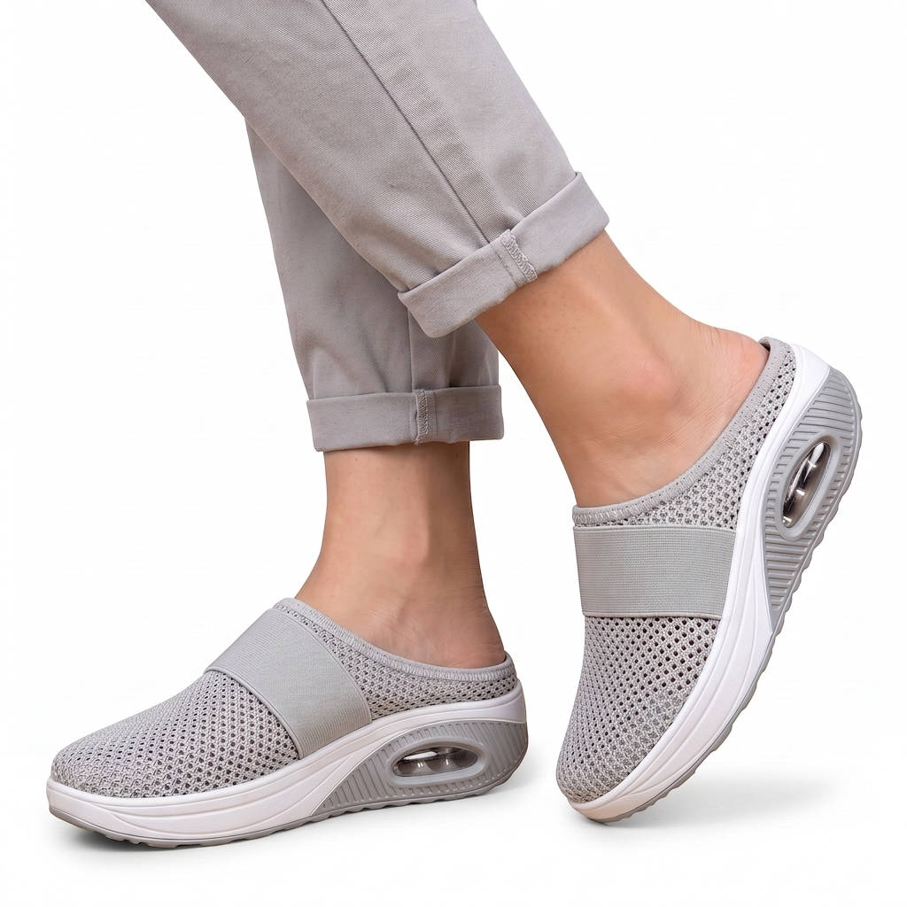 Womens Orthopedic Slip on Mules, Breathable Mesh Wedge Slippers, Casual Air Cushion Comfort Sandals