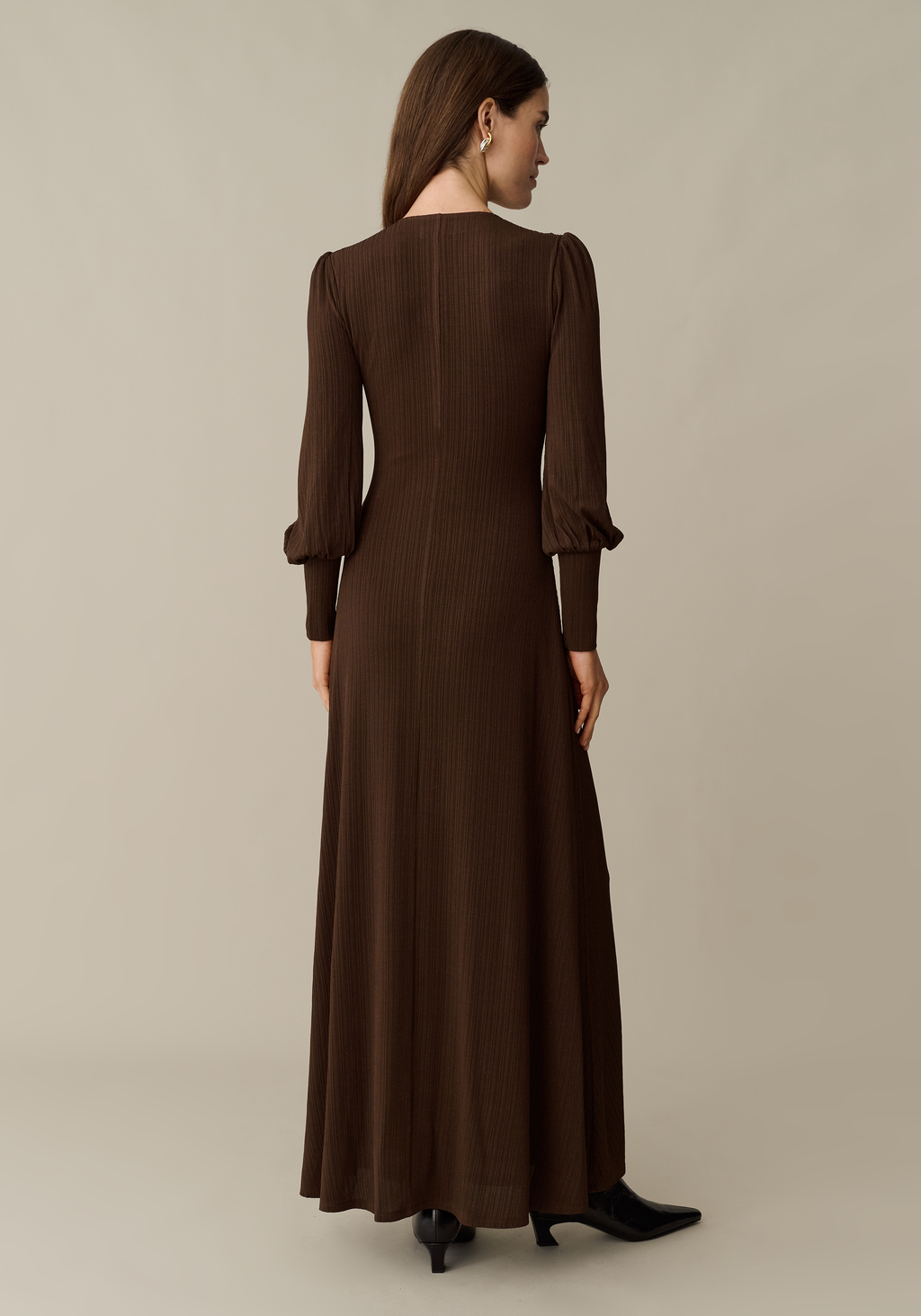 Womens Elegant Maxi Dress with V-Neck & Long Sleeves, Lined