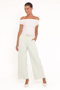 Womens Sage Green Wide Leg Pants, High-Rise Front Pleat