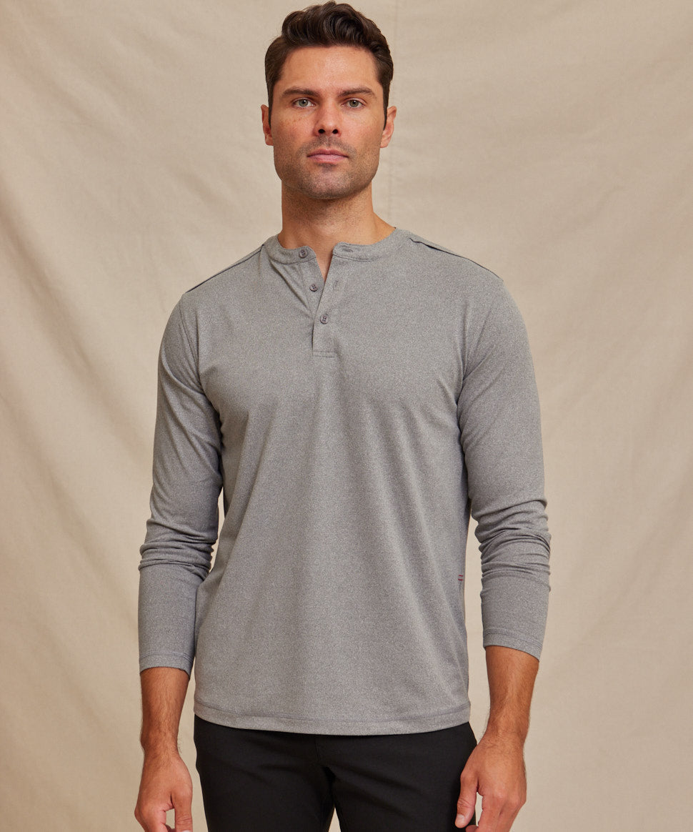 Mens Performance Henley Shirt Light Gray, Breathable