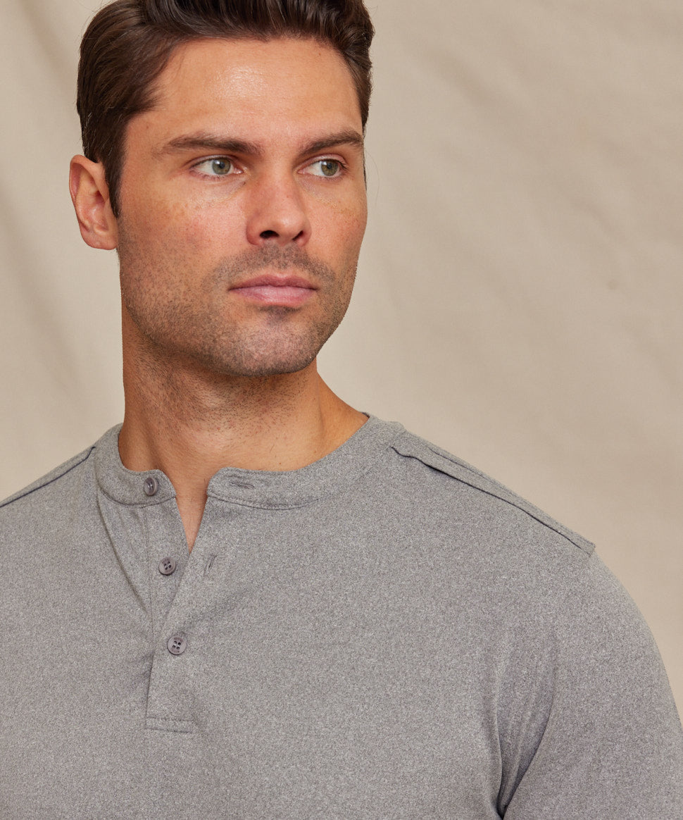 Mens Performance Henley Shirt Light Gray, Breathable