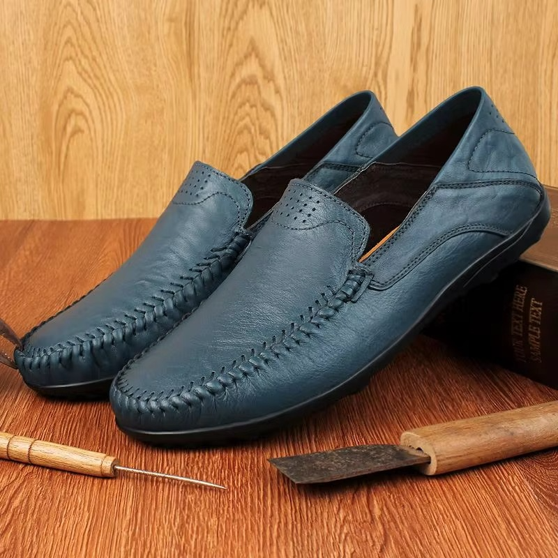 Mens Leather Slip-On Loafers with Cushioned Insole and Breathable Lining