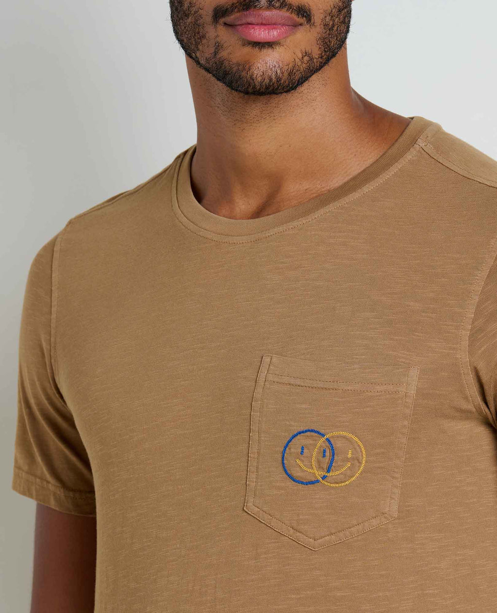Mens Embroidered Crew T-Shirt Garment-Dyed, Soft Cotton