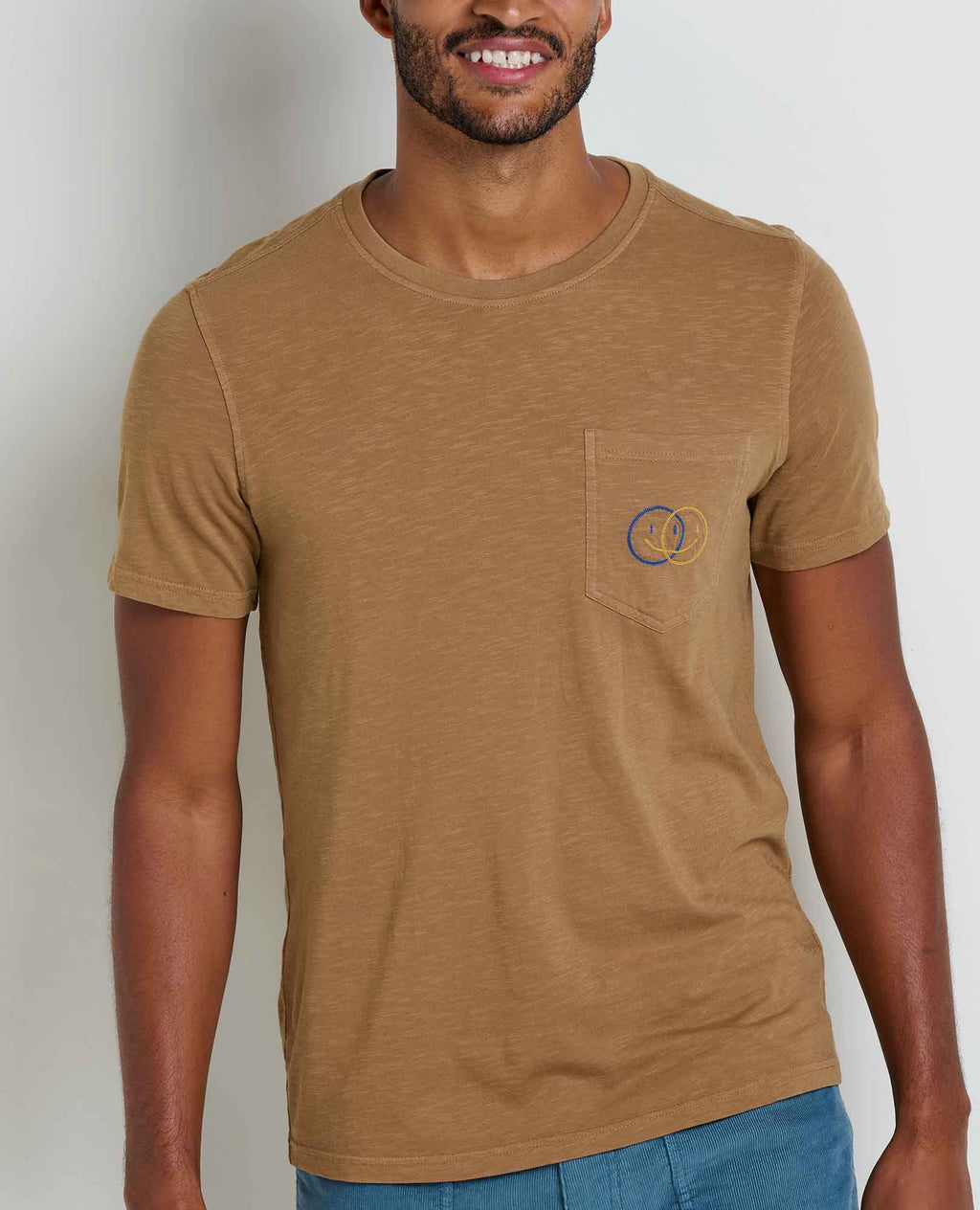 Mens Embroidered Crew T-Shirt Garment-Dyed, Soft Cotton