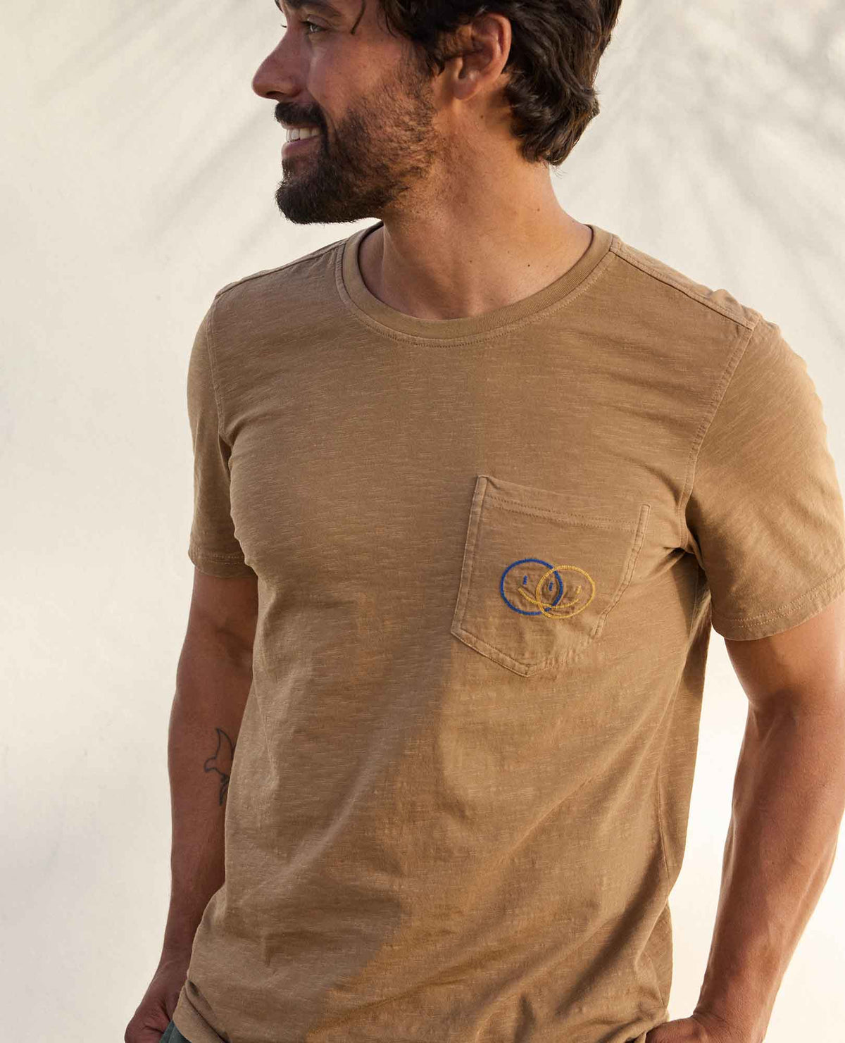 Mens Embroidered Crew T-Shirt Garment-Dyed, Soft Cotton