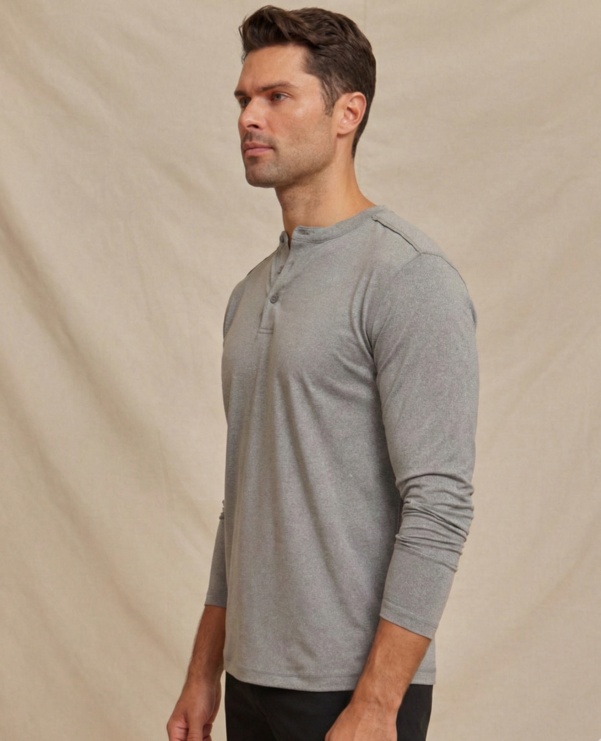 Mens Performance Henley Shirt Light Gray, Breathable