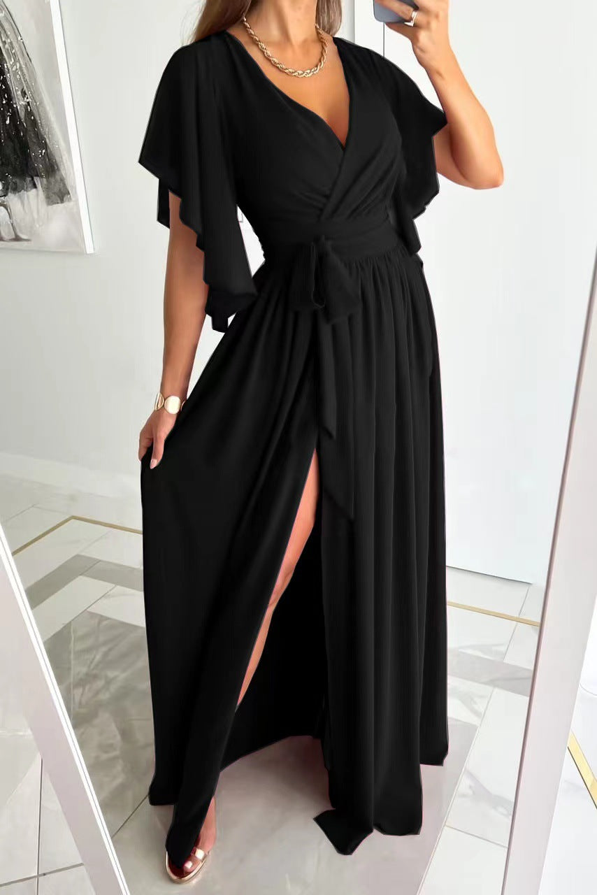Wrap Maxi Dress with Flutter Sleeves for Bridesmaid and Formal Events